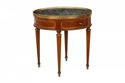 French Louis XVI Style Circular Marble Gallery Top Mahogany Bouillotte Table