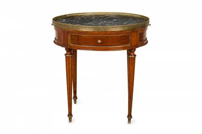 French Louis XVI Style Circular Marble Gallery Top Mahogany Bouillotte Table