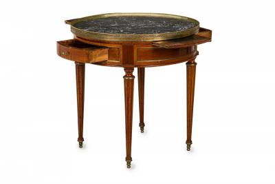 French Louis XVI Style Circular Marble Gallery Top Mahogany Bouillotte Table