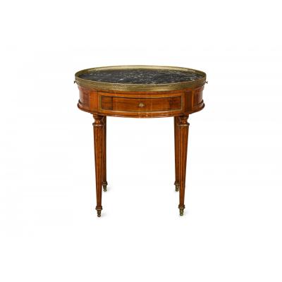 French Louis XVI Style Circular Marble Gallery Top Mahogany Bouillotte Table