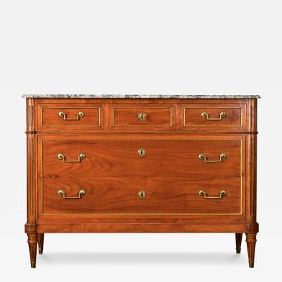 French Louis XVI Style Fruitwood Marble Commode