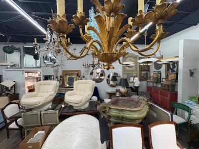 French Louis XVI Style Gilt Bronze Palm Frond Chandelier