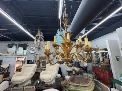 French Louis XVI Style Gilt Bronze Palm Frond Chandelier