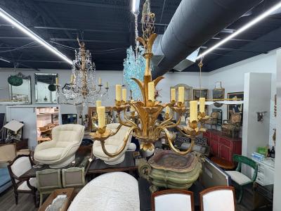 French Louis XVI Style Gilt Bronze Palm Frond Chandelier