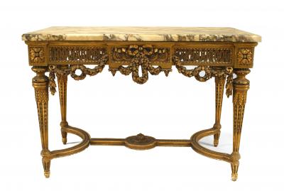 French Louis XVI Style Gilt Center Table with Marble Top