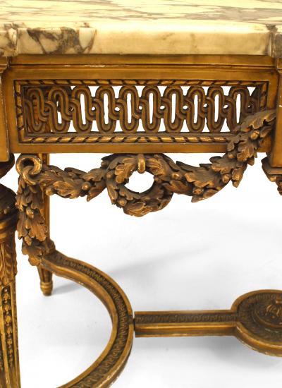 French Louis XVI Style Gilt Center Table with Marble Top