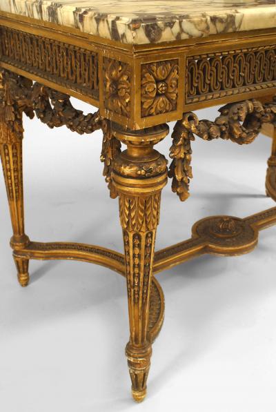 French Louis XVI Style Gilt Center Table with Marble Top