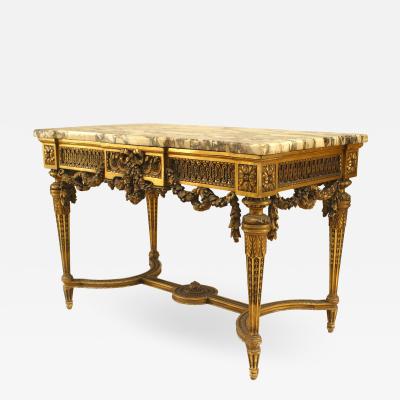 French Louis XVI Style Gilt Center Table with Marble Top