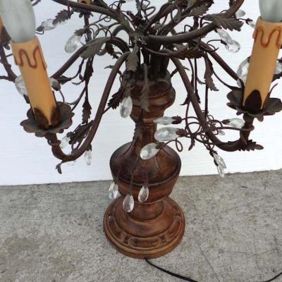 French Louis XVI Style Gilt and Crystal Candelabra Table Lamp