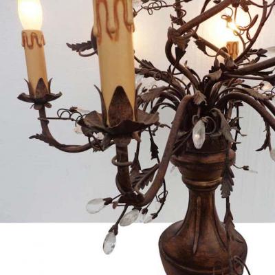 French Louis XVI Style Gilt and Crystal Candelabra Table Lamp