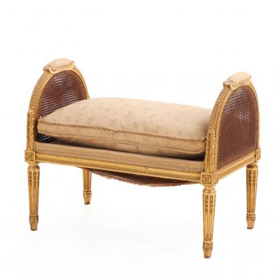French Louis XVI Style Giltwood and Caned Bench C 1900