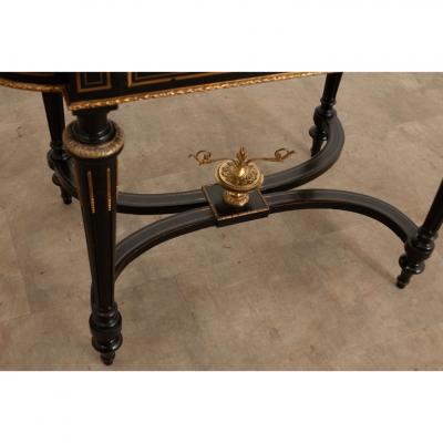 French Louis XVI Style Inlay Ebonized Game Table