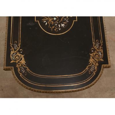 French Louis XVI Style Inlay Ebonized Game Table