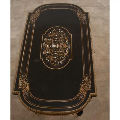 French Louis XVI Style Inlay Ebonized Game Table