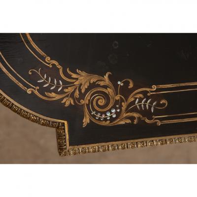 French Louis XVI Style Inlay Ebonized Game Table