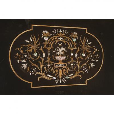 French Louis XVI Style Inlay Ebonized Game Table
