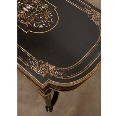French Louis XVI Style Inlay Ebonized Game Table