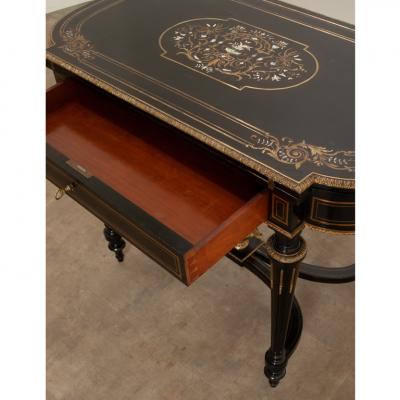 French Louis XVI Style Inlay Ebonized Game Table