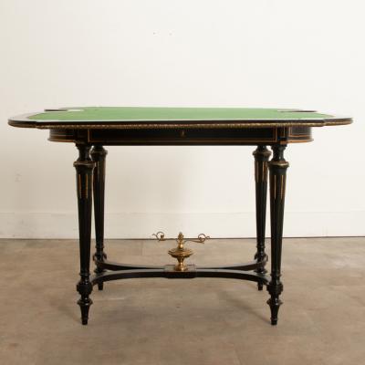 French Louis XVI Style Inlay Ebonized Game Table