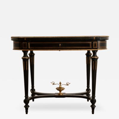 French Louis XVI Style Inlay Ebonized Game Table