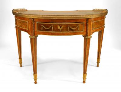 French Louis XVI Style Kingwood Demilune Desk