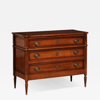 French Louis XVI Style Light Walnut Commode with Three Drawers and Fluted Motifs