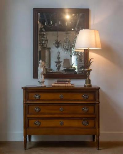 French Louis XVI Style Light Walnut Commode with Three Drawers and Fluted Motifs