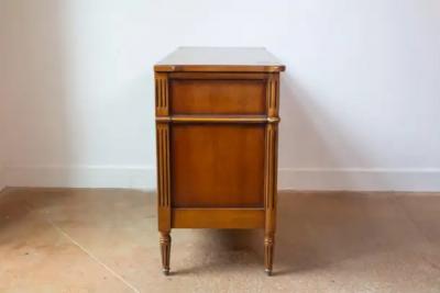 French Louis XVI Style Light Walnut Commode with Three Drawers and Fluted Motifs