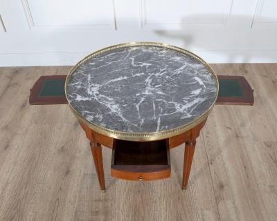 French Louis XVI Style Mahogany Bouillotte Table with Marble Top Early 20th Cen