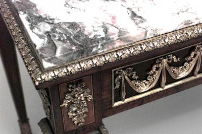 French Louis XVI Style Mahogany Cupid Center Table with Marble Top