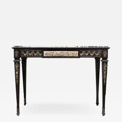 French Louis XVI Style Mahogany Cupid Center Table with Marble Top