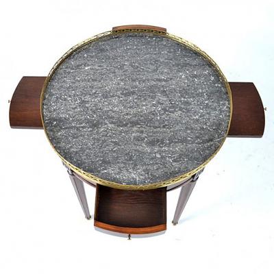 French Louis XVI Style Mahogany Marble Top Bouillotte Table
