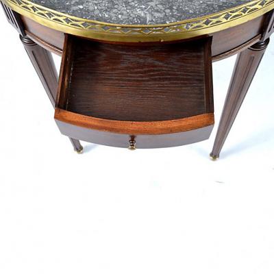 French Louis XVI Style Mahogany Marble Top Bouillotte Table