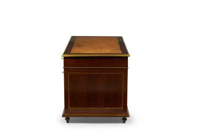 French Louis XVI Style Mahogany and Brass Kneehole Desk
