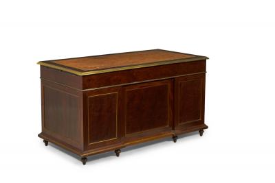 French Louis XVI Style Mahogany and Brass Kneehole Desk