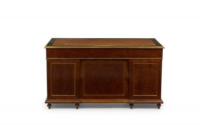 French Louis XVI Style Mahogany and Brass Kneehole Desk