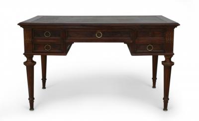 French Louis XVI Style Mahogany and Leather Top Desk