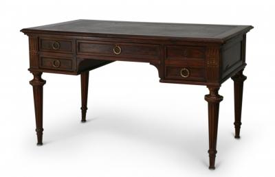French Louis XVI Style Mahogany and Leather Top Desk