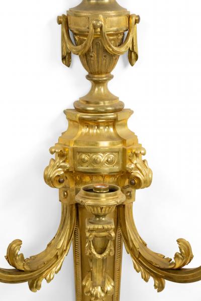 French Louis XVI Style Monumental Bronze Dore Wall Sconces