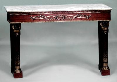 French Louis XVI Style Oak White Marble Console Table