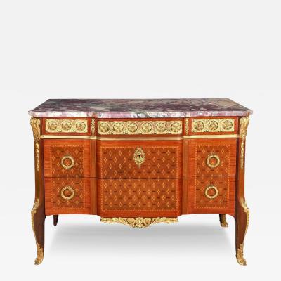 French Louis XVI Style Ormolu Mounted Marquetry and Parquetry Commode