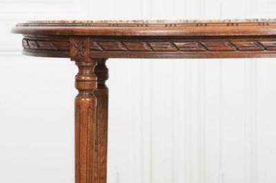 French Louis XVI Style Oval Marble Top Oak Center Table