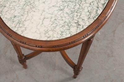 French Louis XVI Style Oval Marble Top Oak Center Table