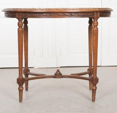 French Louis XVI Style Oval Marble Top Oak Center Table