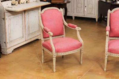 French Louis XVI Style Painted Armchairs with Richly Carved D cor Sold Each