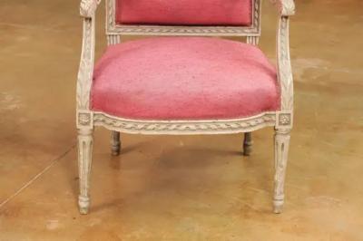 French Louis XVI Style Painted Armchairs with Richly Carved D cor Sold Each