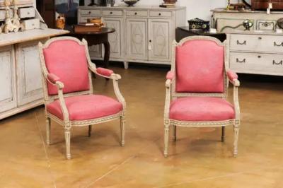 French Louis XVI Style Painted Armchairs with Richly Carved D cor Sold Each