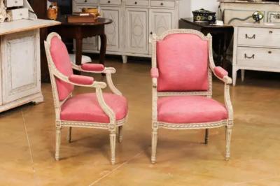 French Louis XVI Style Painted Armchairs with Richly Carved D cor Sold Each