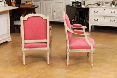 French Louis XVI Style Painted Armchairs with Richly Carved D cor Sold Each
