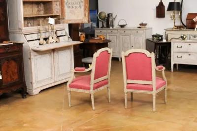 French Louis XVI Style Painted Armchairs with Richly Carved D cor Sold Each